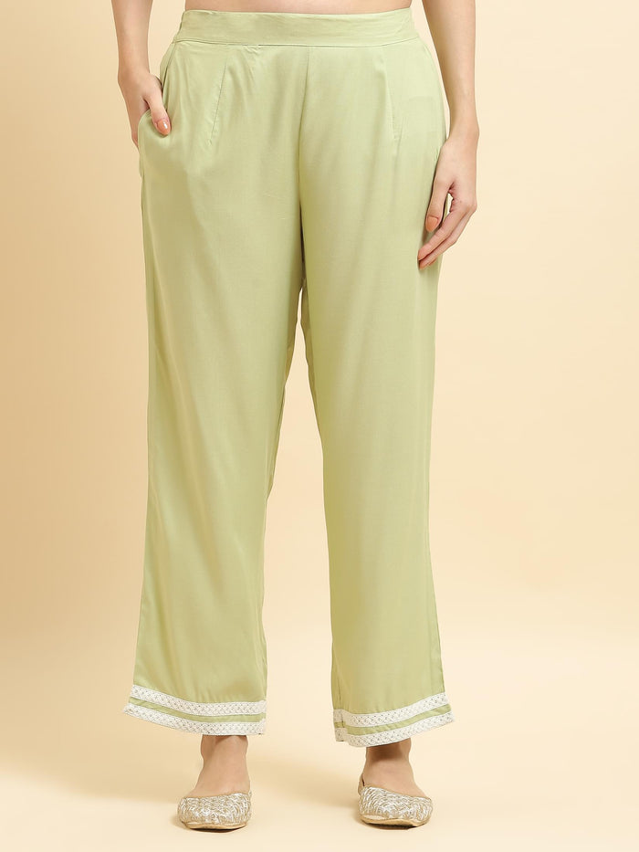 Women Liva Rayon Green Embroidered Kurta Comfort Pant Dupatta.