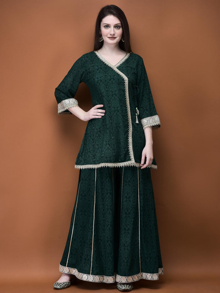 Women Liva (Rayon) Green Floral Print Kurta With Split Pant.