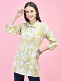 Women Liva (Rayon) Green Floral Print Tunic.