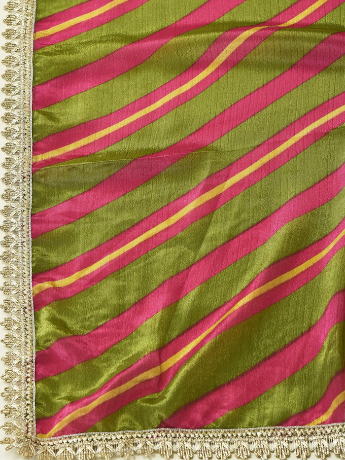 Women Liva Rayon Green Geometric Print Dress With Dupatta.