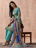 Women Liva Rayon Green Printed Kurta Comfort Pant Dupatta.