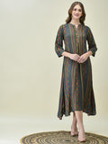 Women Liva Rayon Green Stripe Print Dress.