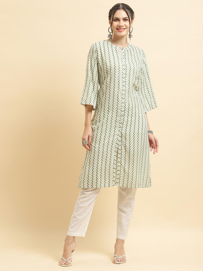 Women Liva Rayon Green Stripe Print Kurta.