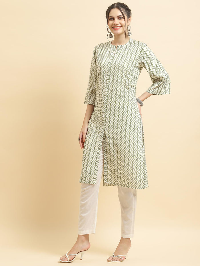 Women Liva Rayon Green Stripe Print Kurta.