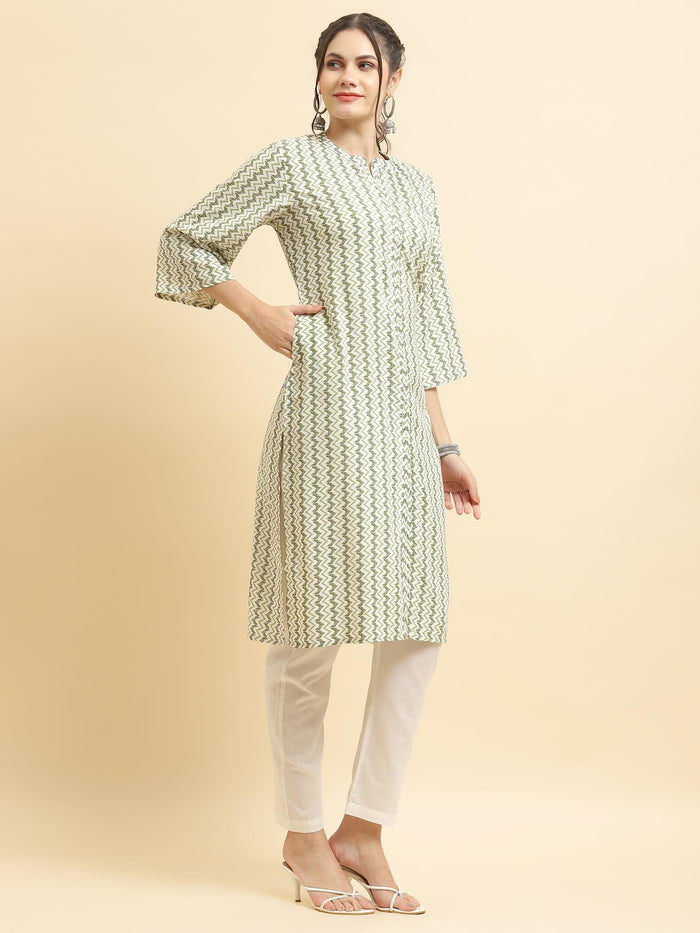 Women Liva Rayon Green Stripe Print Kurta.