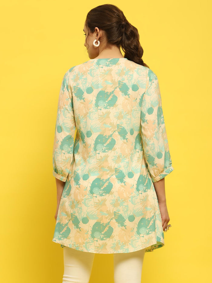 Women Liva Rayon Green Tropical Print Tunic.