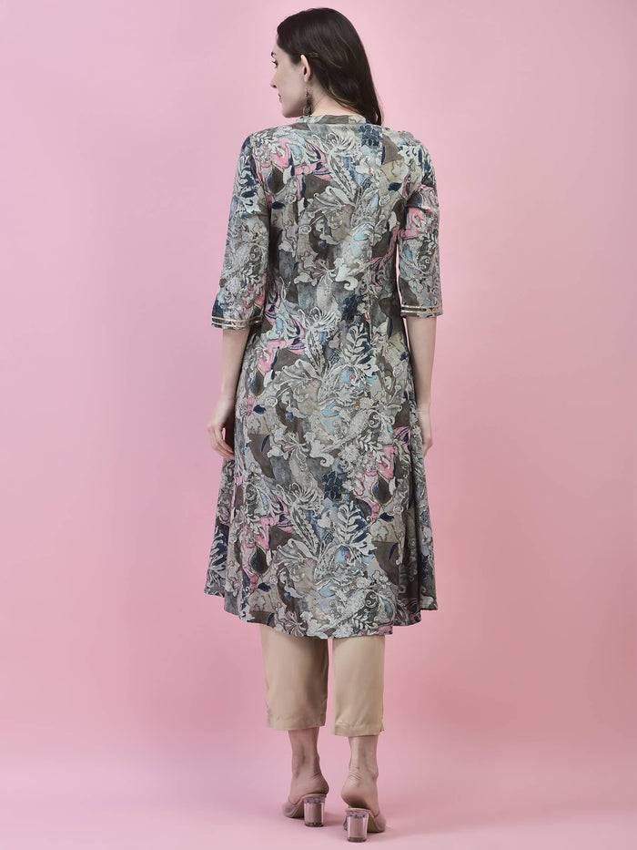 Women Liva Rayon Grey Abstract Print Kurta.