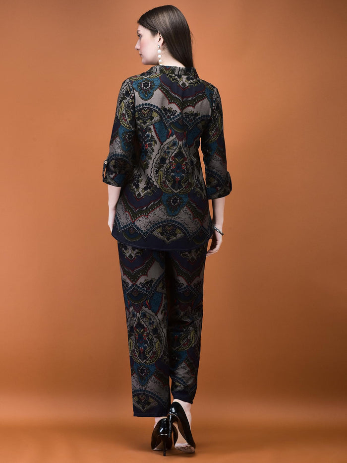 Women Liva (Rayon) Grey Floral Print Co-Ord Set.