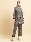 Women Liva Rayon Grey Paisley Print Co-Ord Set.