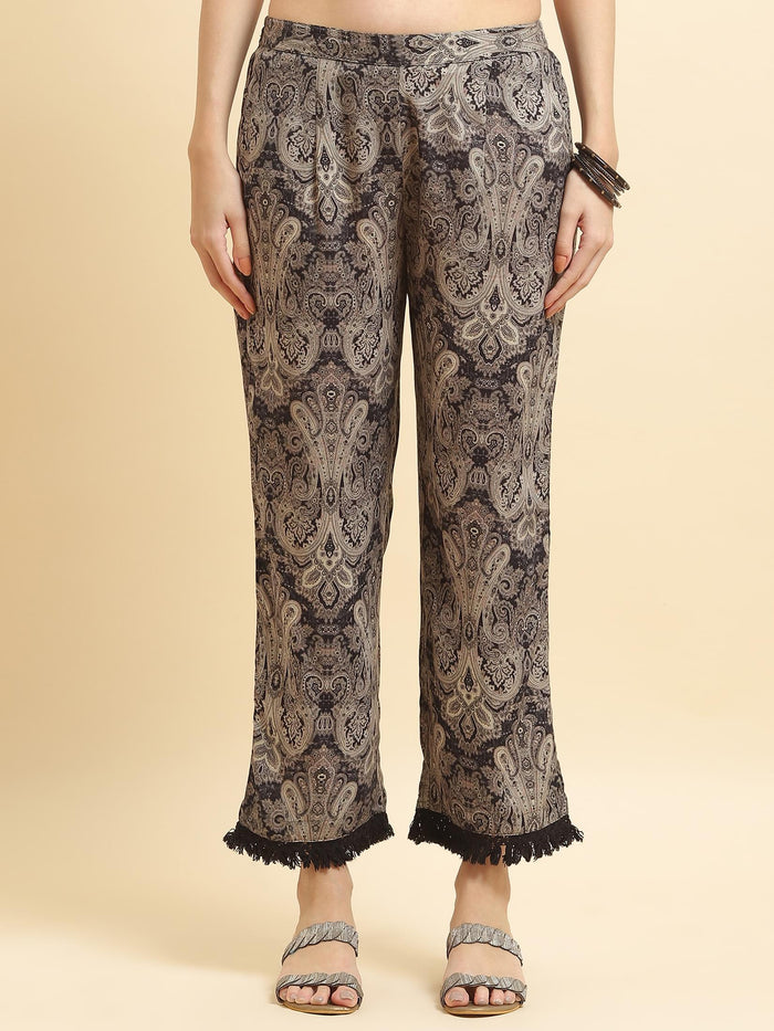 Women Liva Rayon Grey Paisley Print Co-Ord Set.