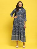 Women Liva Rayon Indigo Floral Print Dress With Dupatta.
