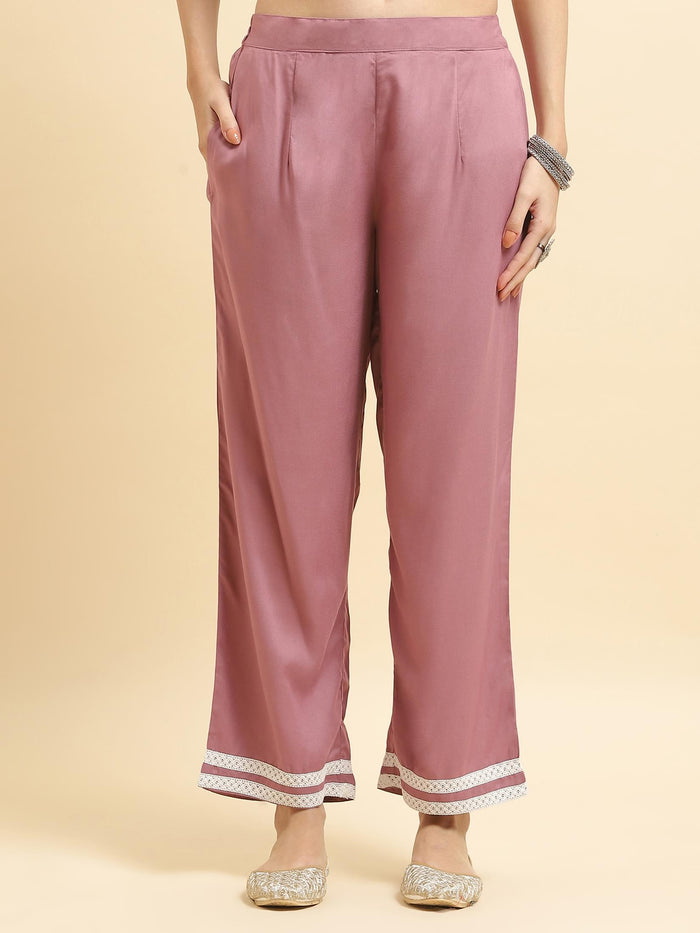 Women Liva Rayon Lilac Embroidered Kurta Comfort Pant Dupatta.
