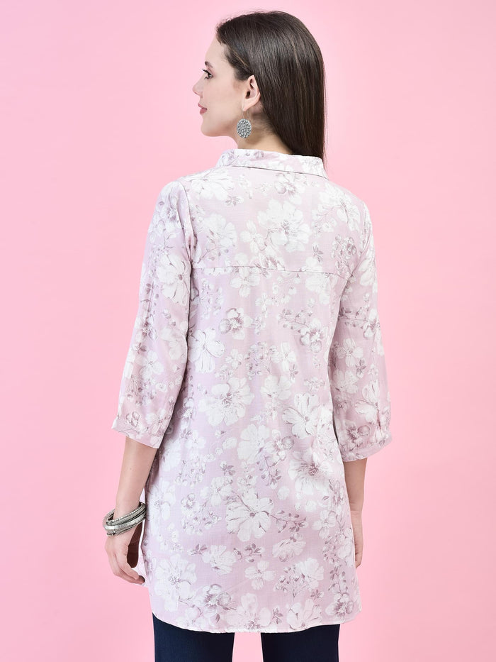 Women Liva (Rayon) Lilac Floral Print Tunic.