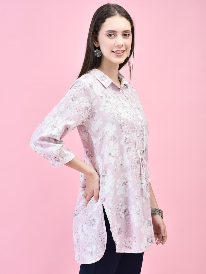 Women Liva (Rayon) Lilac Floral Print Tunic.