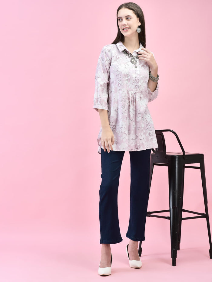 Women Liva (Rayon) Lilac Floral Print Tunic.
