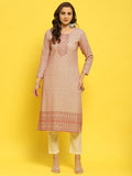 Women Liva Rayon Lilac Schiffli Embroidered Kurta.