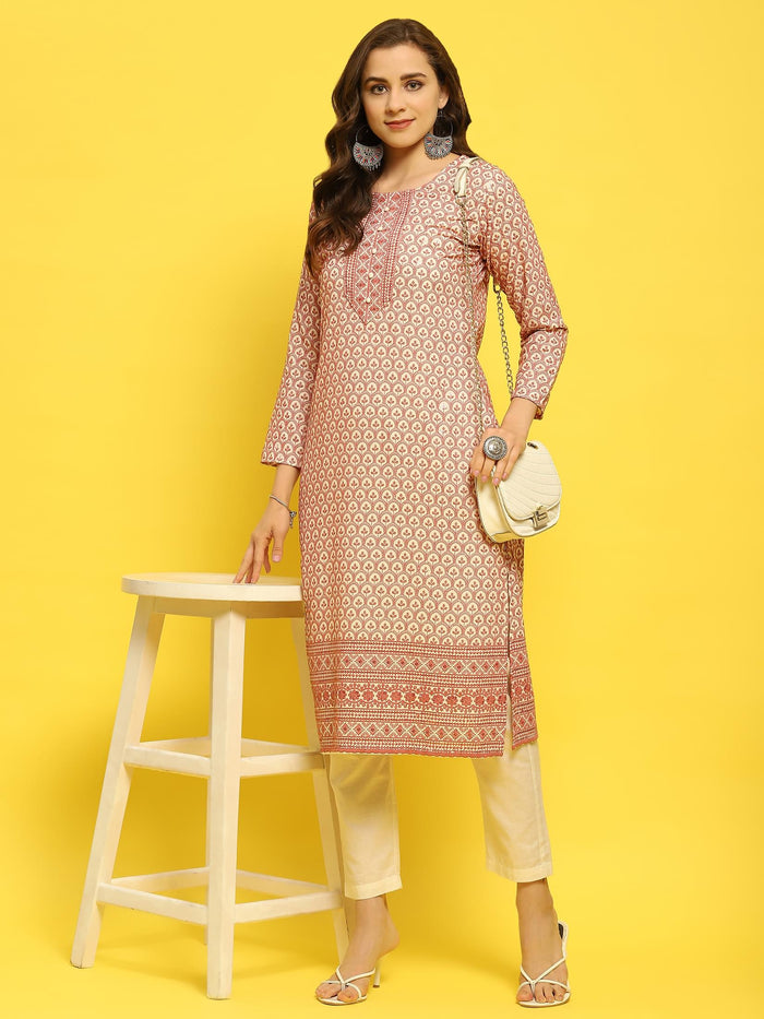 Women Liva Rayon Lilac Schiffli Embroidered Kurta.