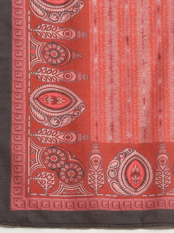 Women Liva Rayon Maroon Abstract Print Kurta Trouser Dupatta.
