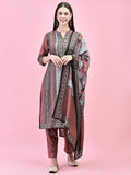 Women Liva (Rayon) Maroon Aztec Print Kurta Trouser Dupatta.