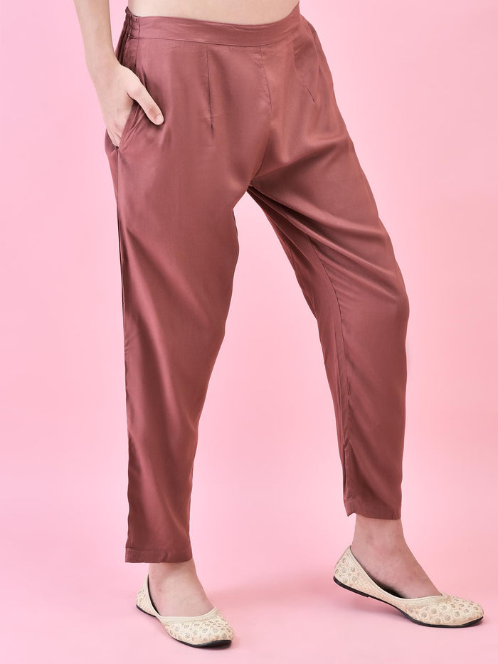 Women Liva (Rayon) Maroon Aztec Print Kurta Trouser Dupatta.