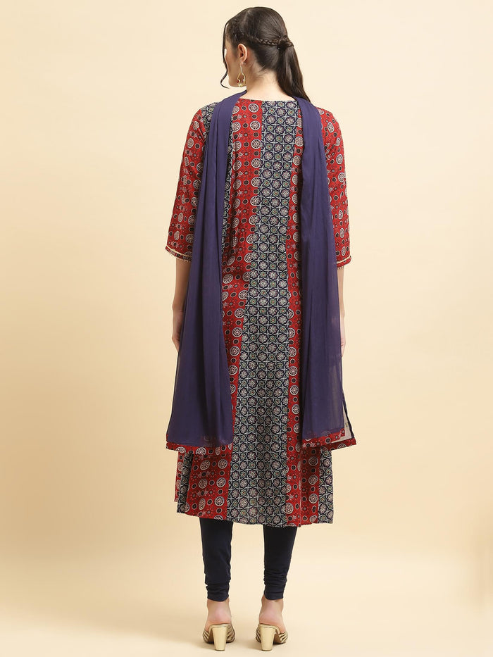Women Liva Rayon Maroon Embroidered Dress With Dupatta.