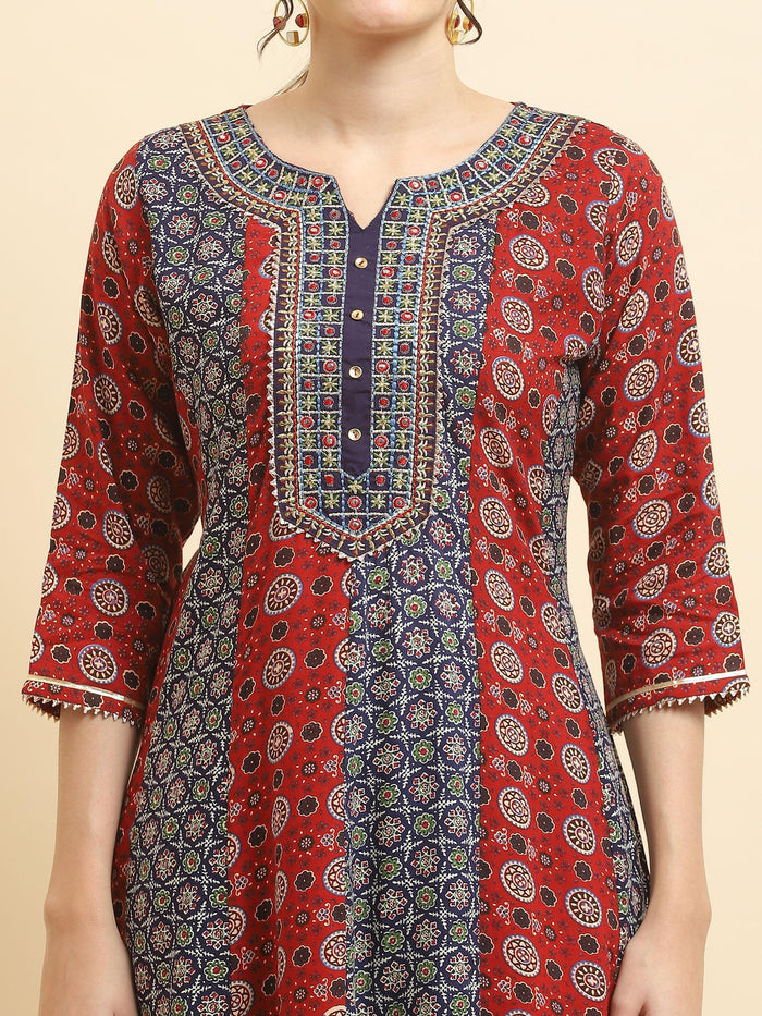 Women Liva Rayon Maroon Embroidered Dress With Dupatta.