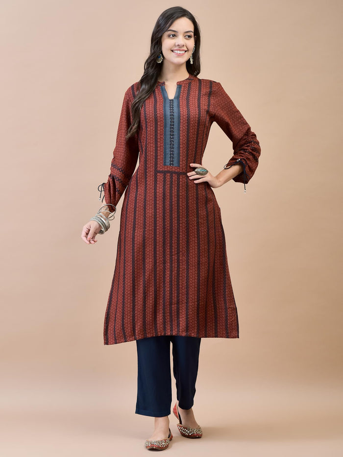 Women Liva Rayon Maroon Printed Kurta.
