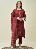 Women Liva Rayon Maroon Solid Kurta Trouser Dupatta.
