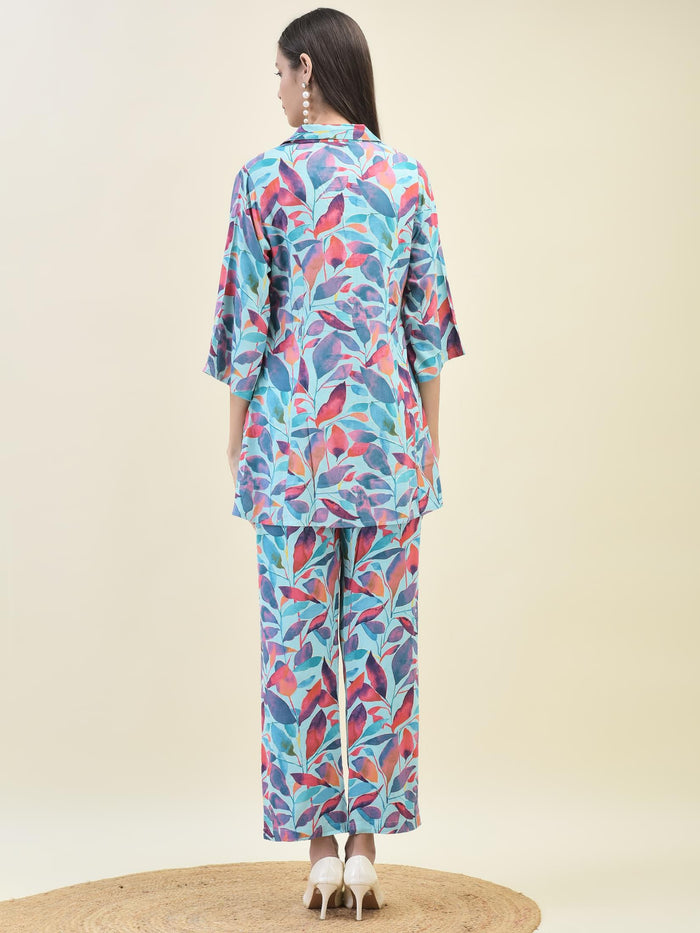 Women Liva Rayon Multicolor Abstract Print Co-Ord Set.