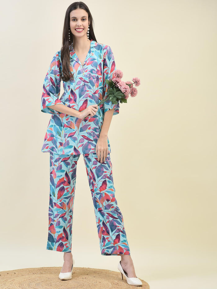 Women Liva Rayon Multicolor Abstract Print Co-Ord Set.