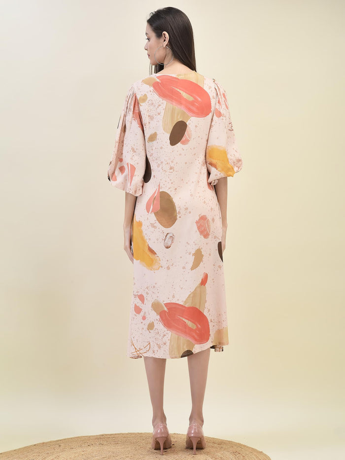 Women Liva Rayon Multicolor Abstract Print Dress.