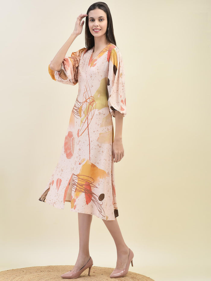 Women Liva Rayon Multicolor Abstract Print Dress.