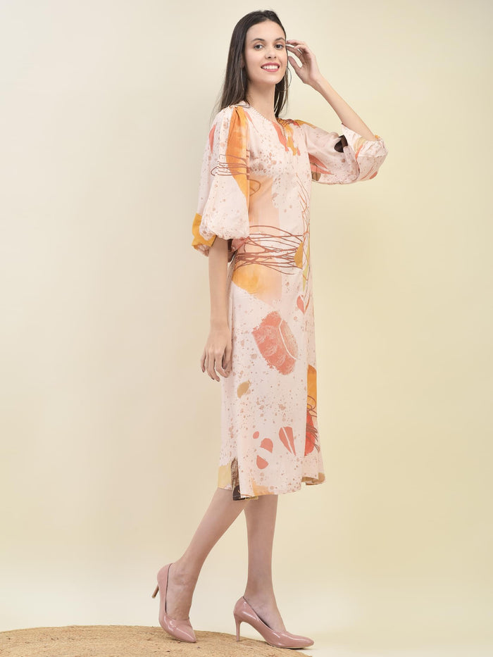 Women Liva Rayon Multicolor Abstract Print Dress.