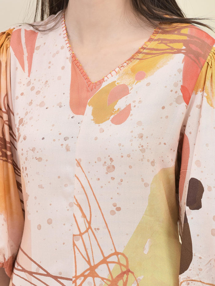 Women Liva Rayon Multicolor Abstract Print Dress.