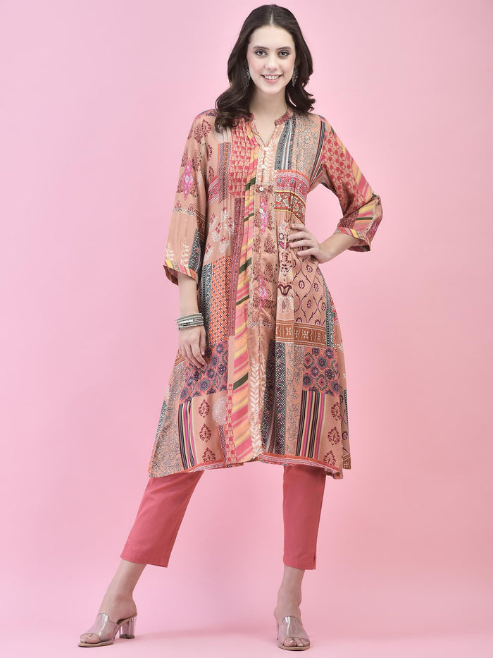 Women Liva Rayon Multicolor Floral Print Kurta.