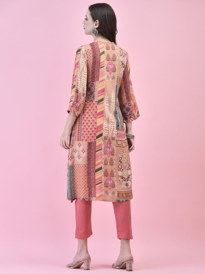 Women Liva Rayon Multicolor Floral Print Kurta.