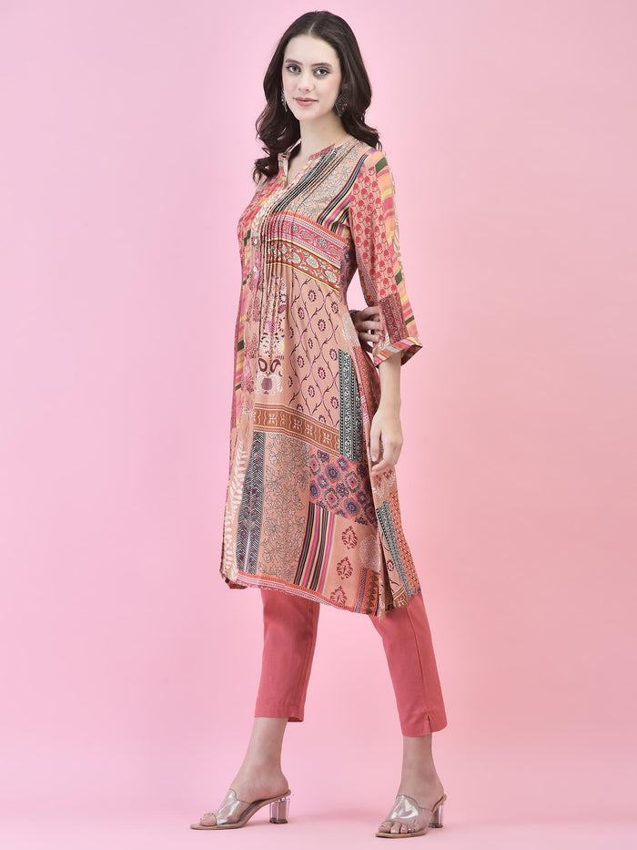 Women Liva Rayon Multicolor Floral Print Kurta.