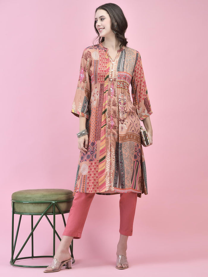 Women Liva Rayon Multicolor Floral Print Kurta.