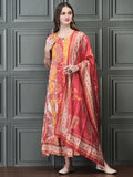 Women Liva (Rayon) Multicolor Paisley Print Dress With Chanderi Dupatta.