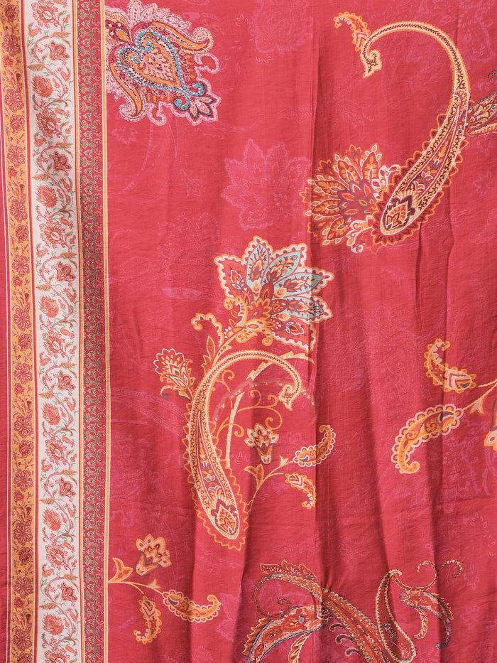 Women Liva (Rayon) Multicolor Paisley Print Dress With Chanderi Dupatta.