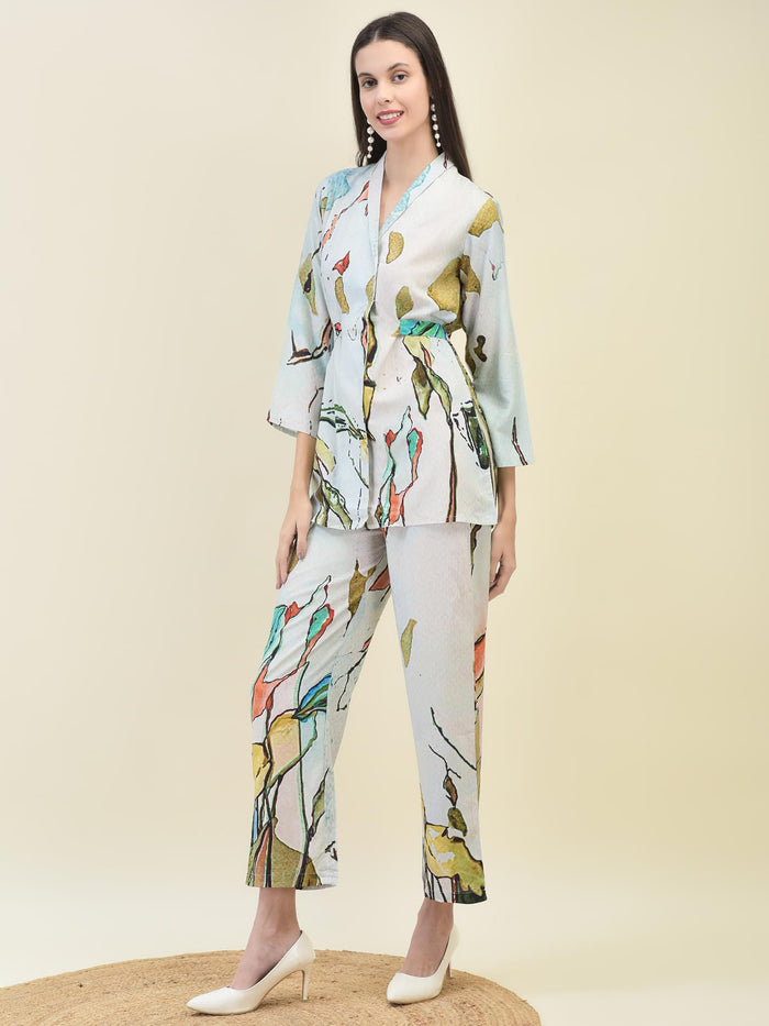Women Liva Rayon Multicolor Printed Co-Ord Set.