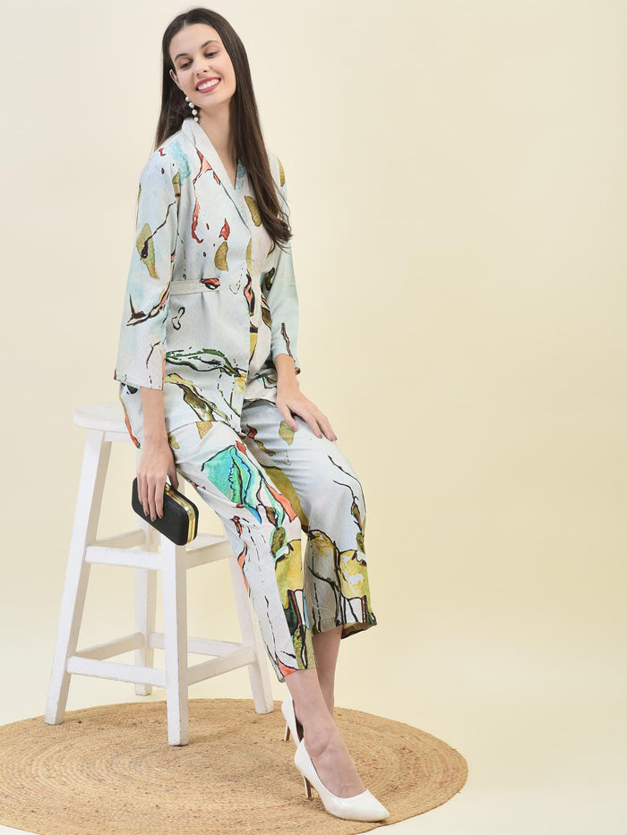 Women Liva Rayon Multicolor Printed Co-Ord Set.