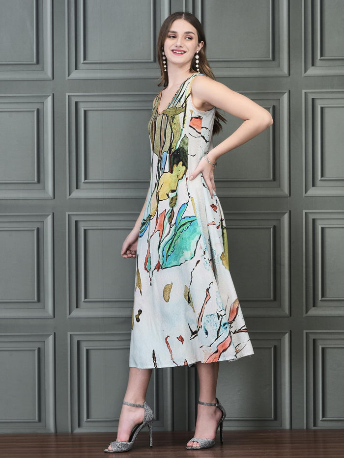 Women Liva (Rayon) Multicolor Printed Dress.