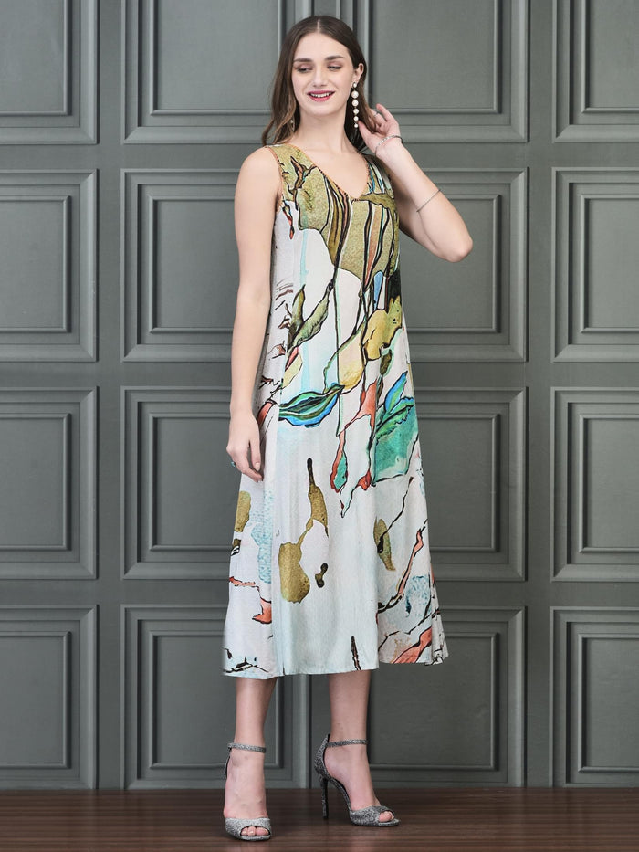 Women Liva (Rayon) Multicolor Printed Dress.