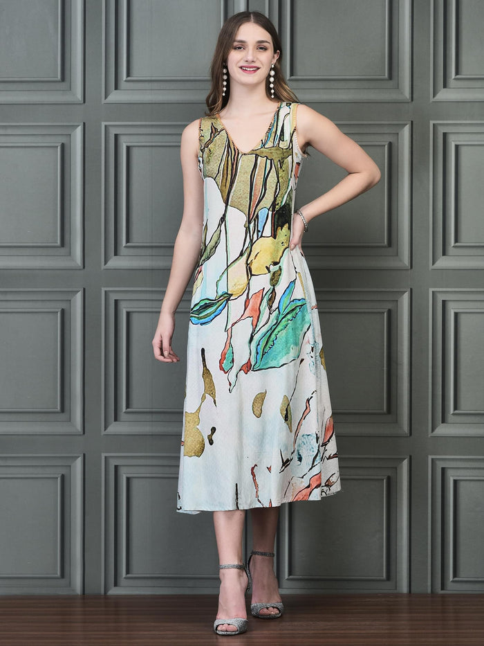 Women Liva (Rayon) Multicolor Printed Dress.