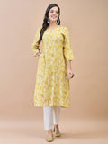 Women Liva Rayon Mustard Floral Print Kurta.