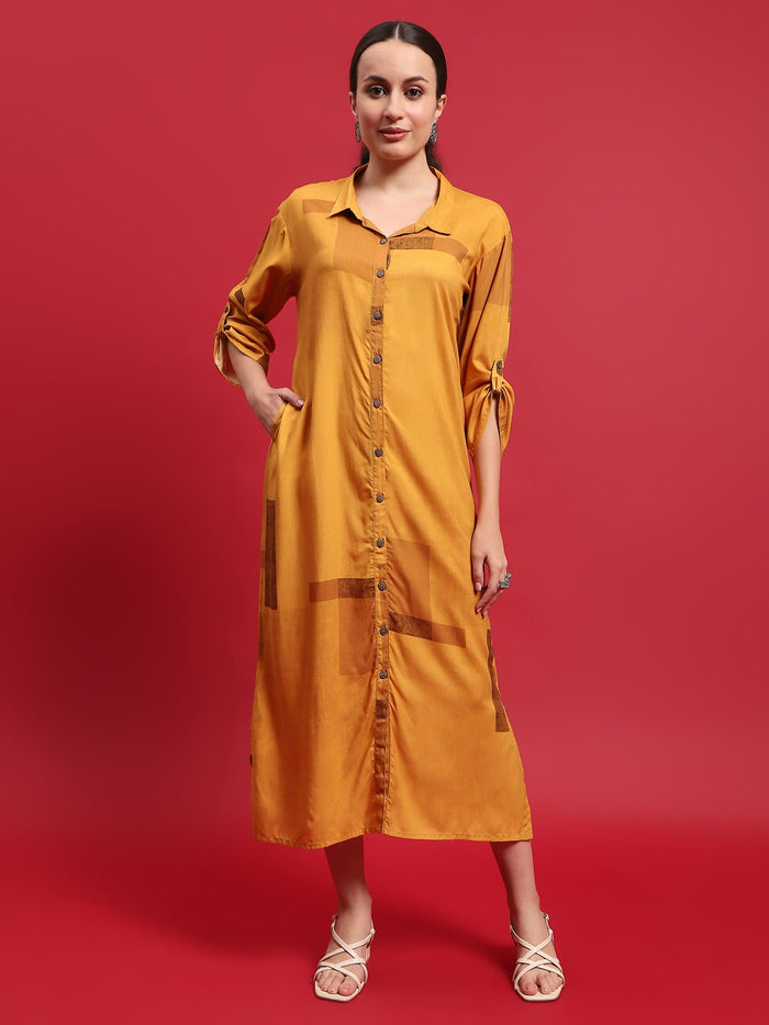 Women Liva Rayon Mustard Solid Dress.