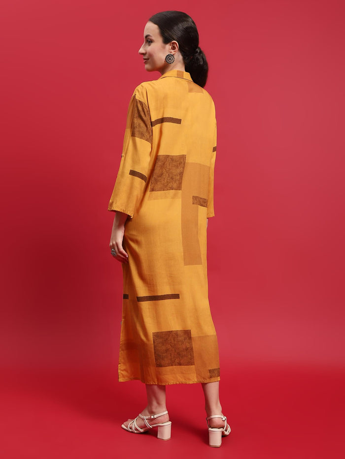Women Liva Rayon Mustard Solid Dress.