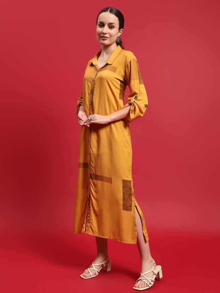 Women Liva Rayon Mustard Solid Dress.