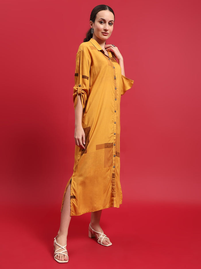 Women Liva Rayon Mustard Solid Dress.